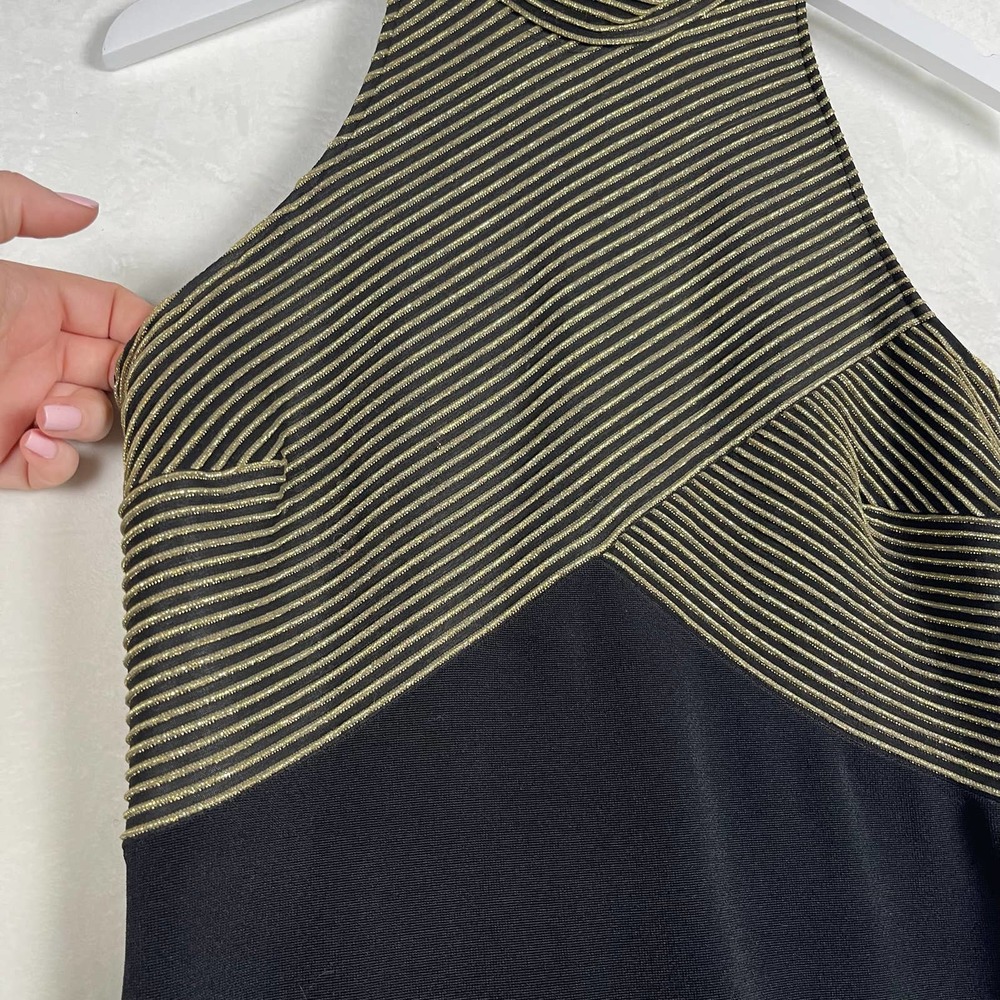 Susan Roselli Vintage 80's Glam Cocktail Fitted Maxi Gown Dress Gold Black Sz 12 - Picture 4 of 16